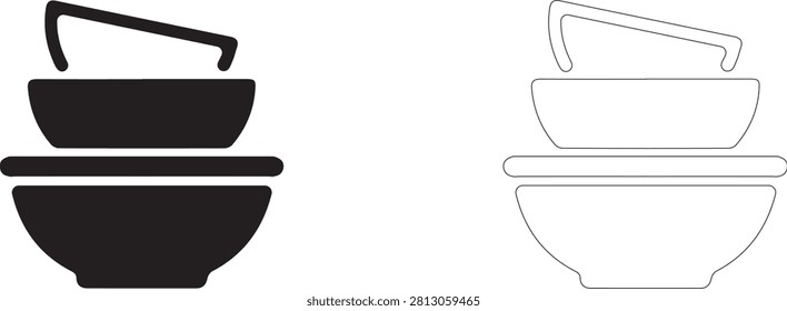 Stack of ceramic bowls vector icon filled and outline, kitchen deep tableware for soup symbol.