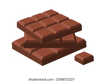 Stack of chocolate bars and a piece of chocolate. Vector flat illustration isolated on white background