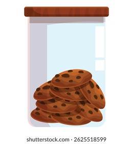 Pilha de biscoitos de chip de chocolate é armazenada em um frasco de vidro com uma tampa de madeira, garantindo a frescura
