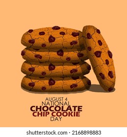 Stack Of Chocolate Chip Cookies That Look Really Good With Bold Text On Light Brown Background, National Chocolate Chip Cookie Day August 4