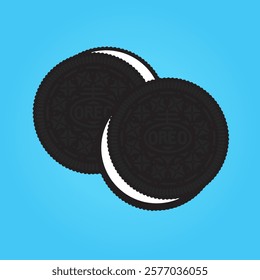 Stack of chocolate oreo cookies vanilla cream. Illustration vector