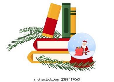 stack of Christmas Books. I like to read. New Year's fairy tales. Vector illustration.