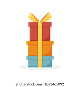 Stack of Christmas Boxes for gifts. Flat design.