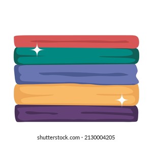 Stack of clean clothes. Pile of neatly folded shirts, t shirts, jeans, trousers, dresses. Washed clothes. Housekeeping, cleanliness concept. Flat vector illustration