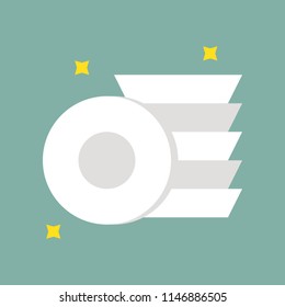 Stack of clean dish, cleaning service related flat icon set