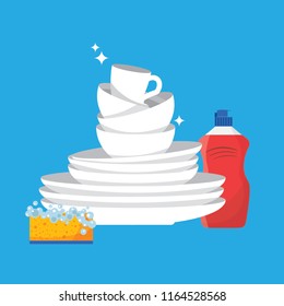 Stack Clean Shiny Dishes Dishwashing Liquid Stock Vector (Royalty Free ...