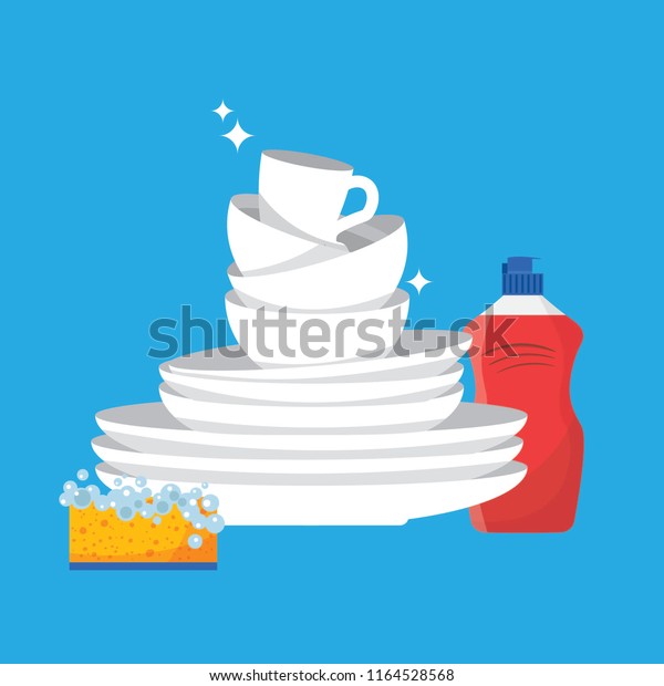 Stack Clean Shiny Dishes Dishwashing Liquid Stock Vector (Royalty Free ...