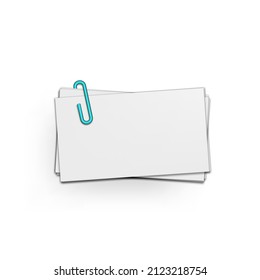 Stack Of Clear Business Cards With Paper Clips Isolated On White Background. EPS10 Vector