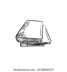 Stack of closed books in black brush stroke texture. Hand drawn vector sketch illustration in vintage charcoal ink style. Library, book store, scientific work, reading process, novel, logo design