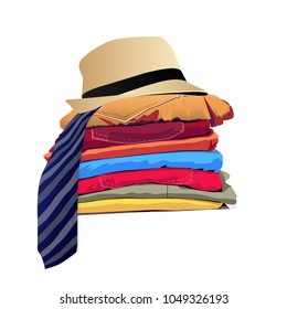 Stack of clothing isolated on white background. Vector illustration