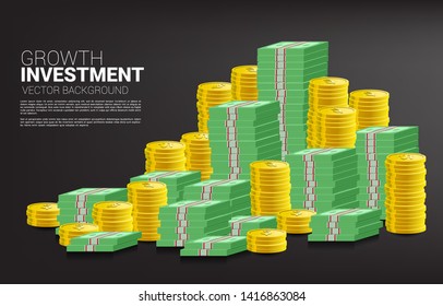 stack of coin and banknote. Concept of  success investment and growth in business