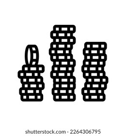 vector de icono de la línea dorada de la moneda de pila. signo de oro de la moneda de pila. símbolo de contorno aislado ilustración negra