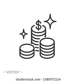 stack coin icon, money pile, financial loan, income in dollars, silhouette currency, thin line web symbol on white background - editable stroke vector illustration eps10
