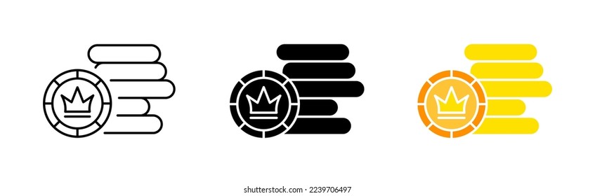 Stack of coin set icon. Spades, hearts, diamonds, clubs, gamble, game of chance, play, bet, deck, casino. Gambling concept. VVector icon in line, black and colorful style on white background