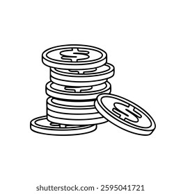 Stack of coins arranged neatly on top of one another line art flat vector illustration