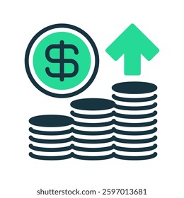 Stack of Coins with Arrow Up line icon. Universal creative premium symbol. Vector sign icon logo template. Vector illustration