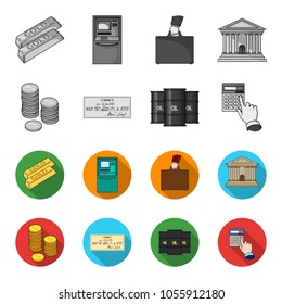 A stack of coins, a bank check, a calculator, black gold. Money and finance set collection icons in monochrome,flat style vector symbol stock illustration web.