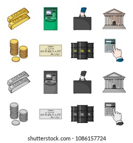 A stack of coins, a bank check, a calculator, black gold. Money and finance set collection icons in cartoon,monochrome style vector symbol stock illustration web.