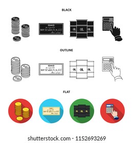 A stack of coins, a bank check, a calculator, black gold. Money and finance set collection icons in black,flat,outline style vector symbol stock illustration web.