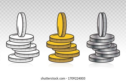 Stack of coins or casino chip vector flat icon on a transparent background