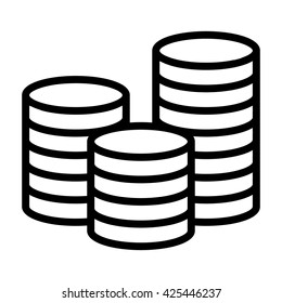 Stack of coins or casino chips line art vector icon for games and apps