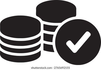 Stack of coins with a checkmark symbol indicating approval or completion checkmark approved verified currency illustration business investment transaction exchange