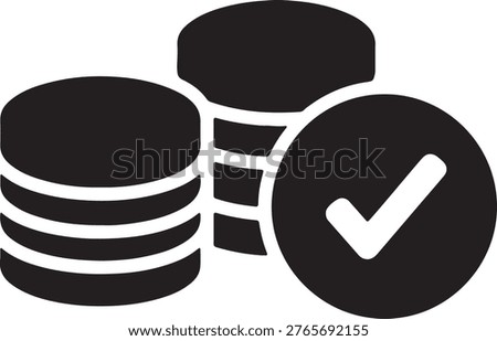 Stack of coins with a checkmark symbol indicating approval or completion checkmark approved verified currency illustration business investment transaction exchange