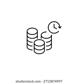 Stapel von Münzen und Uhr. Zins- oder Sparwachstum. Pixel perfekt, bearbeitbares Strichvektorsymbol