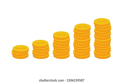 Stack of coins with coin in front of it.stack of coins related color line icon set. Coin colorful linear icons. Money and currency flat color outline vector sign collection.