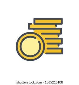 Stack of coins color line icon. Pile of coins vector outline colorful sign.
