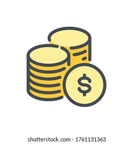 Stack of Coins color line icon. Dollar Coins vector outline colorful sign.