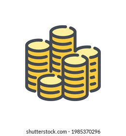 Stack of coins color line icon. Pile of money coin vector outline colorful sign.