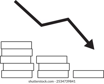 A stack of coins decreasing steadily in a downward trend