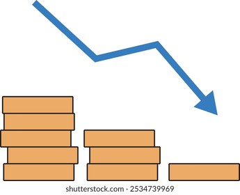 A stack of coins decreasing steadily in a downward trend