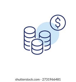 Pilha de moedas e dólar. Investimento e finanças crescimento e taxas de juros. Pixel perfeito, ícone de vetor de traço editável