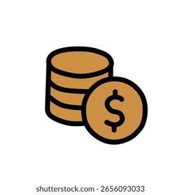 Una pila de monedas con un signo de dólar, que indica dinero, inversión o ganancia financiera.