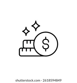 Stack of Coins with dollar sign and shining symbols, modern icon illustration