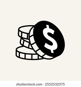 Pila de monedas con signo de dólar, simboliza el dinero, la riqueza, las finanzas y la divisa. para su uso en Sitios web, App, presentaciones e infografías financieras.