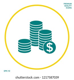 Stack of coins with dollar symbol. Graphic elements for your design