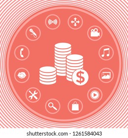 Stack of coins with dollar symbol. Graphic elements for your design