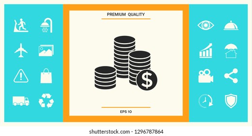 Stack of coins with dollar symbol. Graphic elements for your design