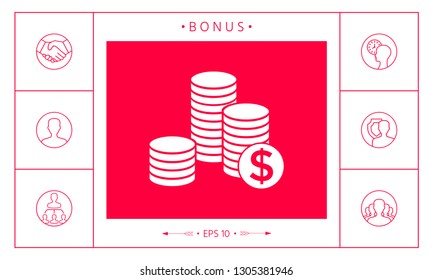 Stack of coins with dollar symbol. Graphic elements for your design