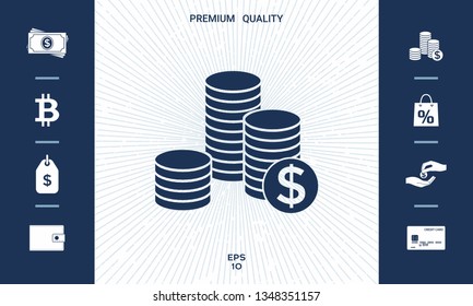 Stack of coins with dollar symbol. Graphic elements for your design
