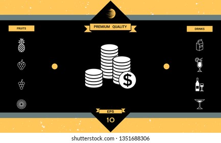 Stack of coins with dollar symbol. Graphic elements for your design