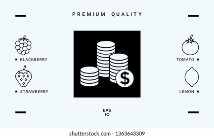 Stack of coins with dollar symbol. Graphic elements for your design