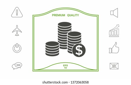 Stack of coins with dollar symbol. Graphic elements for your design