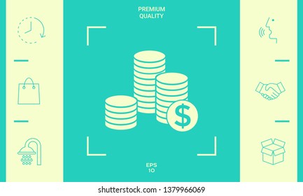 Stack of coins with dollar symbol. Graphic elements for your design