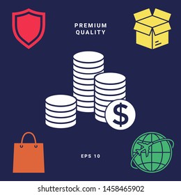 Stack of coins with dollar symbol. Graphic elements for your design