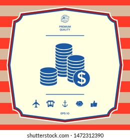Stack of coins with dollar symbol. Graphic elements for your design