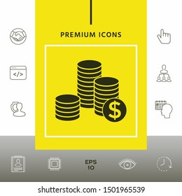 Stack of coins with dollar symbol. Graphic elements for your design